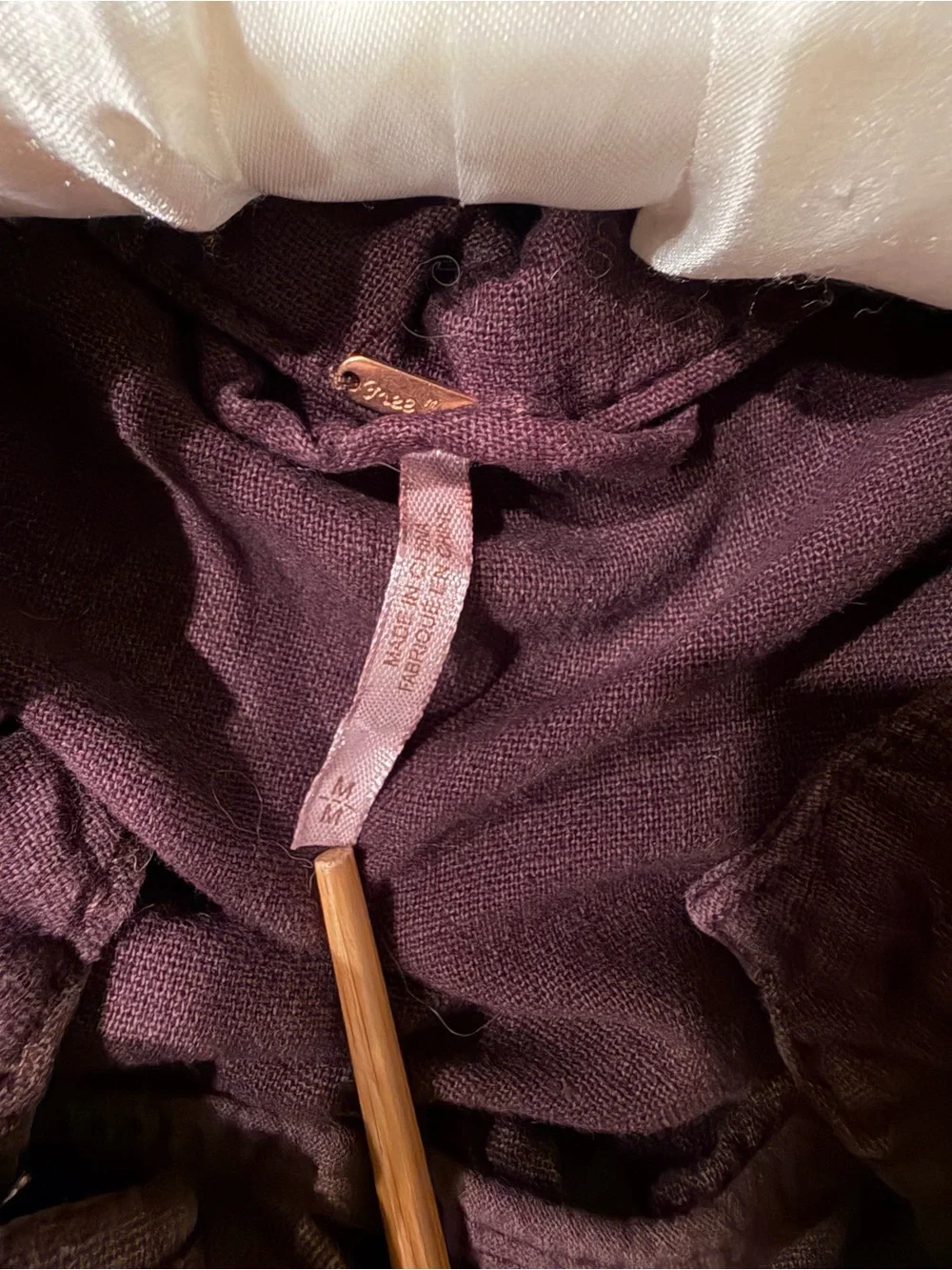Free People Burgundy Military-Style Utility Jacket with Lace Trim